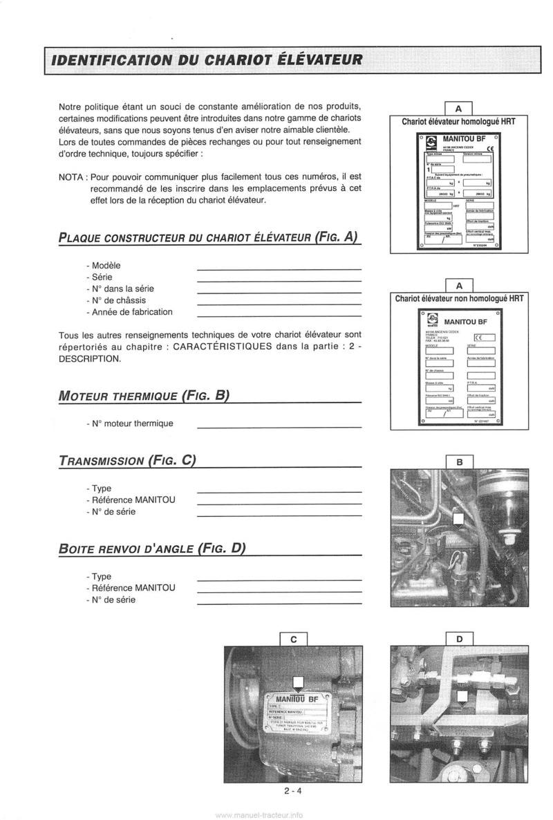 Extrait du guide de réparation - Notice instructions chariot élévateur Manitou MT 732 932 Série 1 Turbo