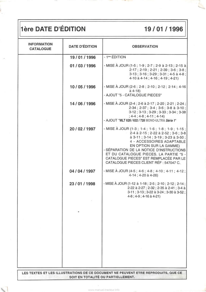 Page 1 du sommaire - Notice d'instructions chariot élévateur Manitou MLT 628 632 728 série 1