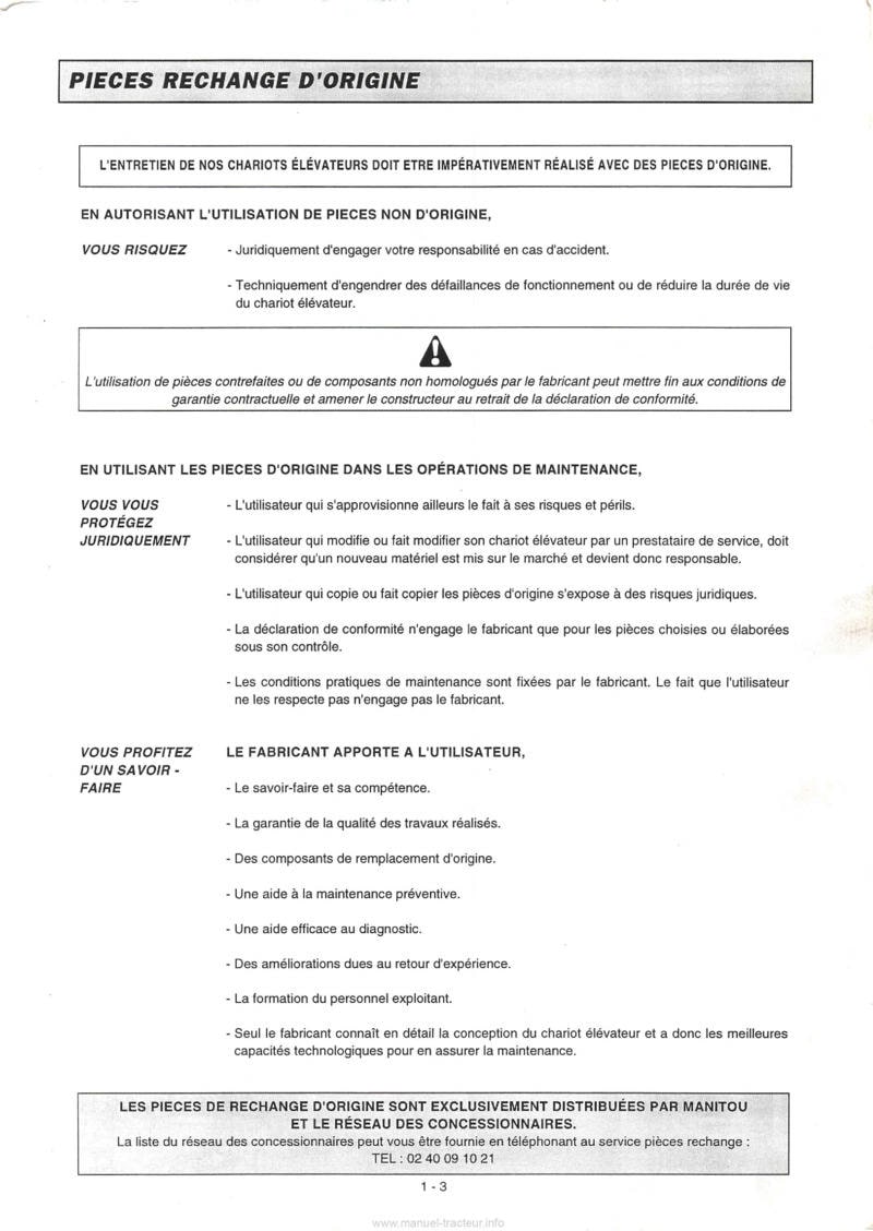 Extrait du guide de réparation - Notice d'instructions chariot élévateur Manitou MLT 628 632 728 série 1