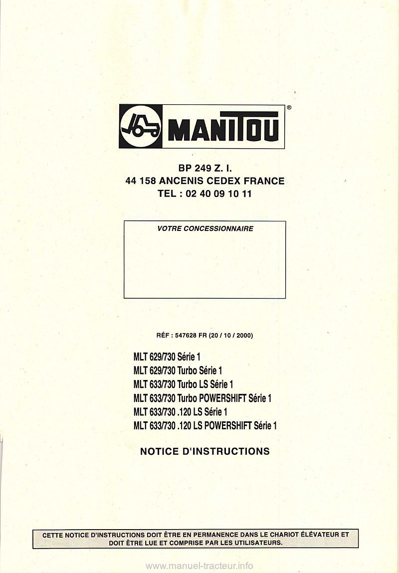 Deuxième page du Notice instructions Manitou MLT 629/730 633/730