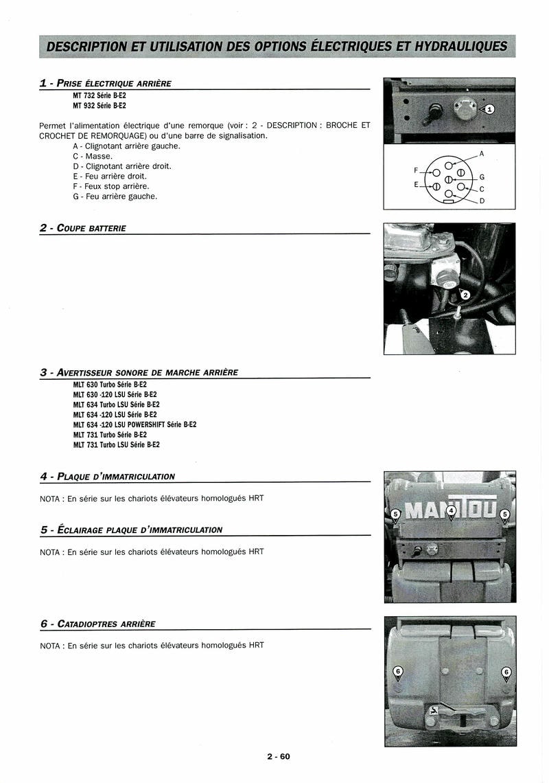 Sixième page du Notice d'instructions chariot élévateur Manitou MLT 630 634 731 732 932 Turbo LSU Série B-E2