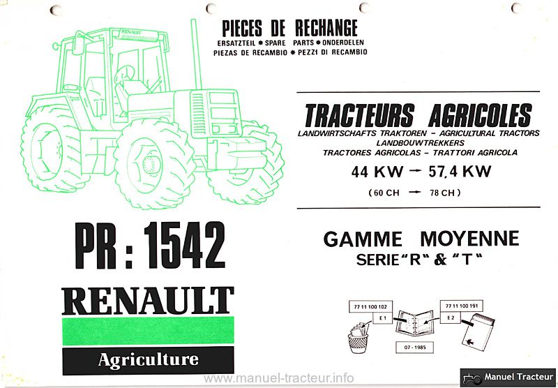 Première page du Catalogue pièces Renault PR1542