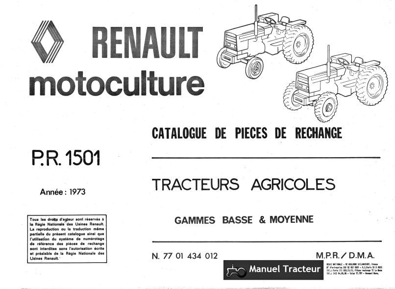 Première page du Catalogue pièces détachées RENAULT 301 361 421 461 551 651 462 652