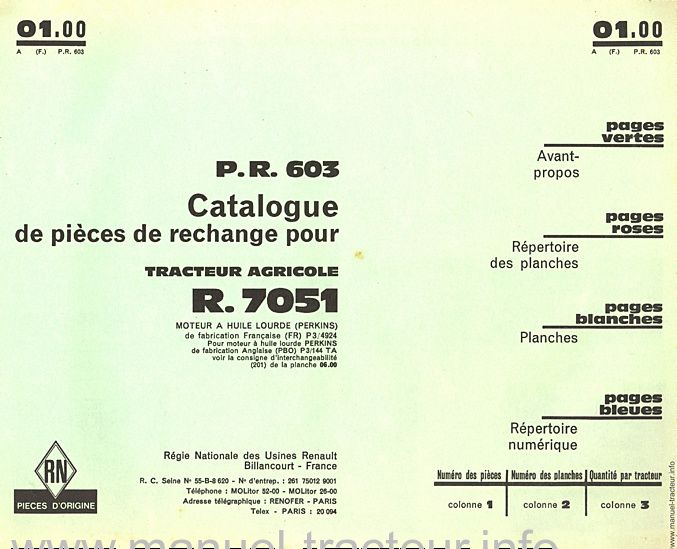 Quatrième page du Catalogue pièces rechange RENAULT type 7051