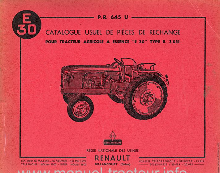 Première page du Catalogue pièces détachées RENAULT E30