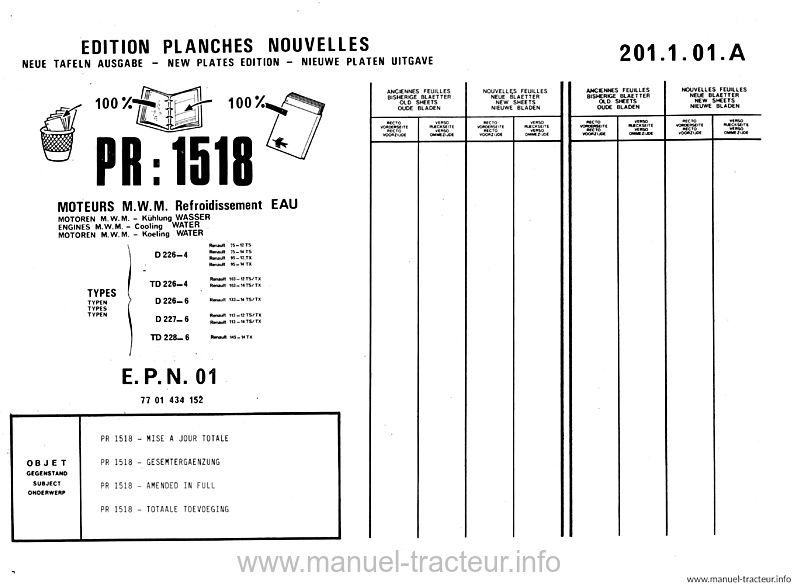 Deuxième page du Catalogue pièces Renault moteur MWM D226 D227 D228