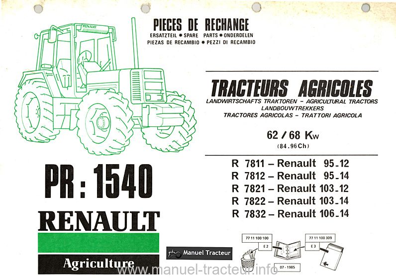 Première page du Catalogue pièces Renault 95-12 95-14 103-12 103-14 106-14
