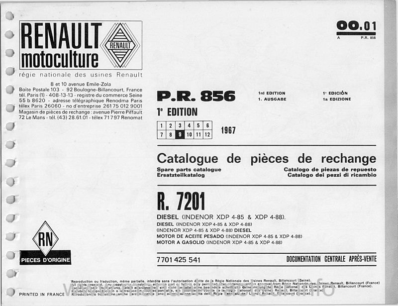 Première page du Catalogue pièces Renault Super 2D