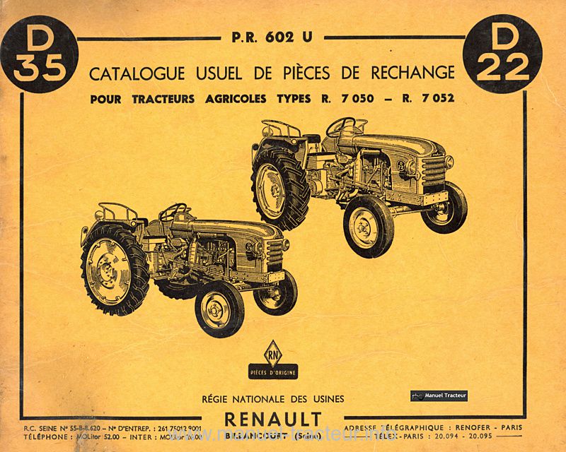 Première page du Catalogue pièces Renault D22 D35