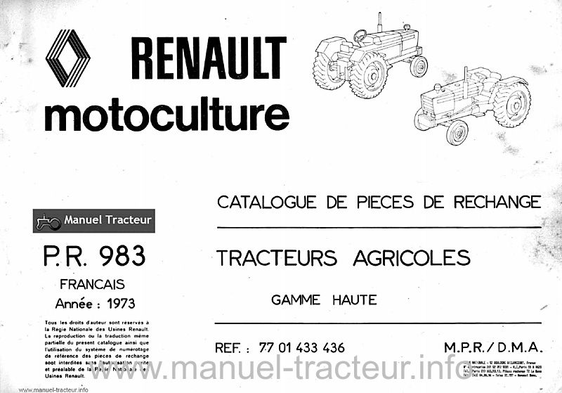 Première page du Catalogue pièces Renault 92 94 96 98 496 498 91
