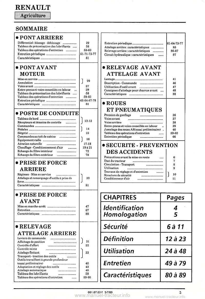 Troisième page du Guide entretien tracteur Renault 155-54 TZ