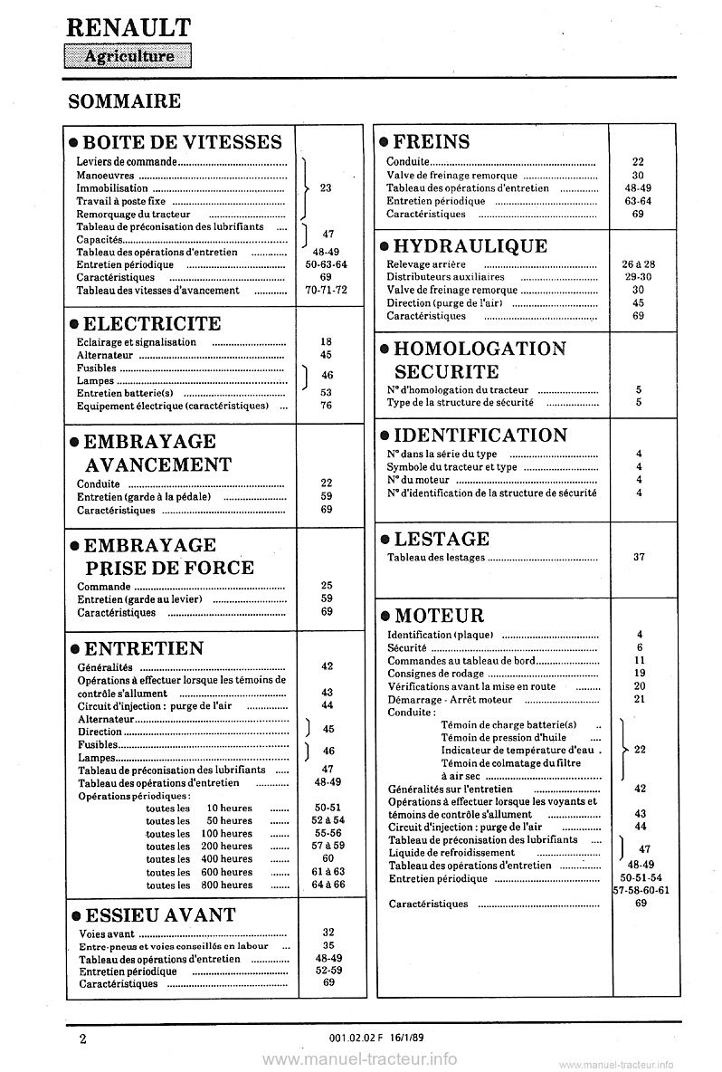 Deuxième page du Guide entretien Renault 90.32TX 90.34TX