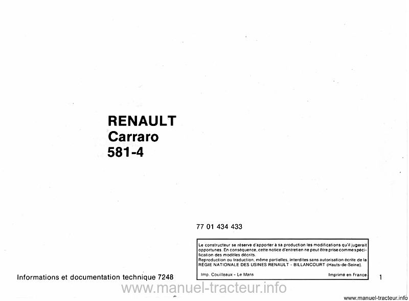 Deuxième page du Livret entretien Renault Carraro 581-4