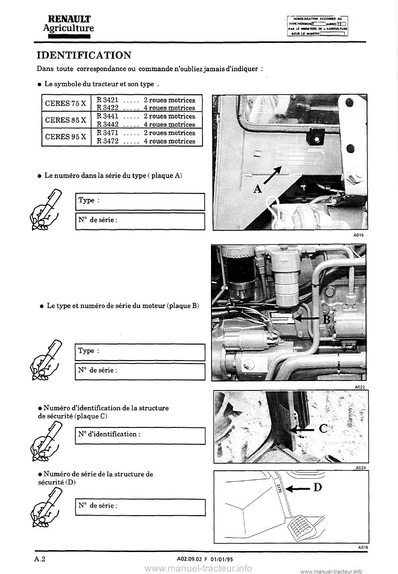 Troisième page du Guide entretien Renault Ceres 75X 85X 95X 