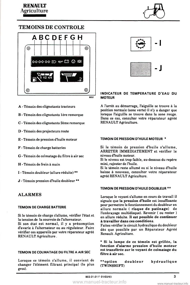 Sixième page du Guide entretien Renault Ceres 85 95