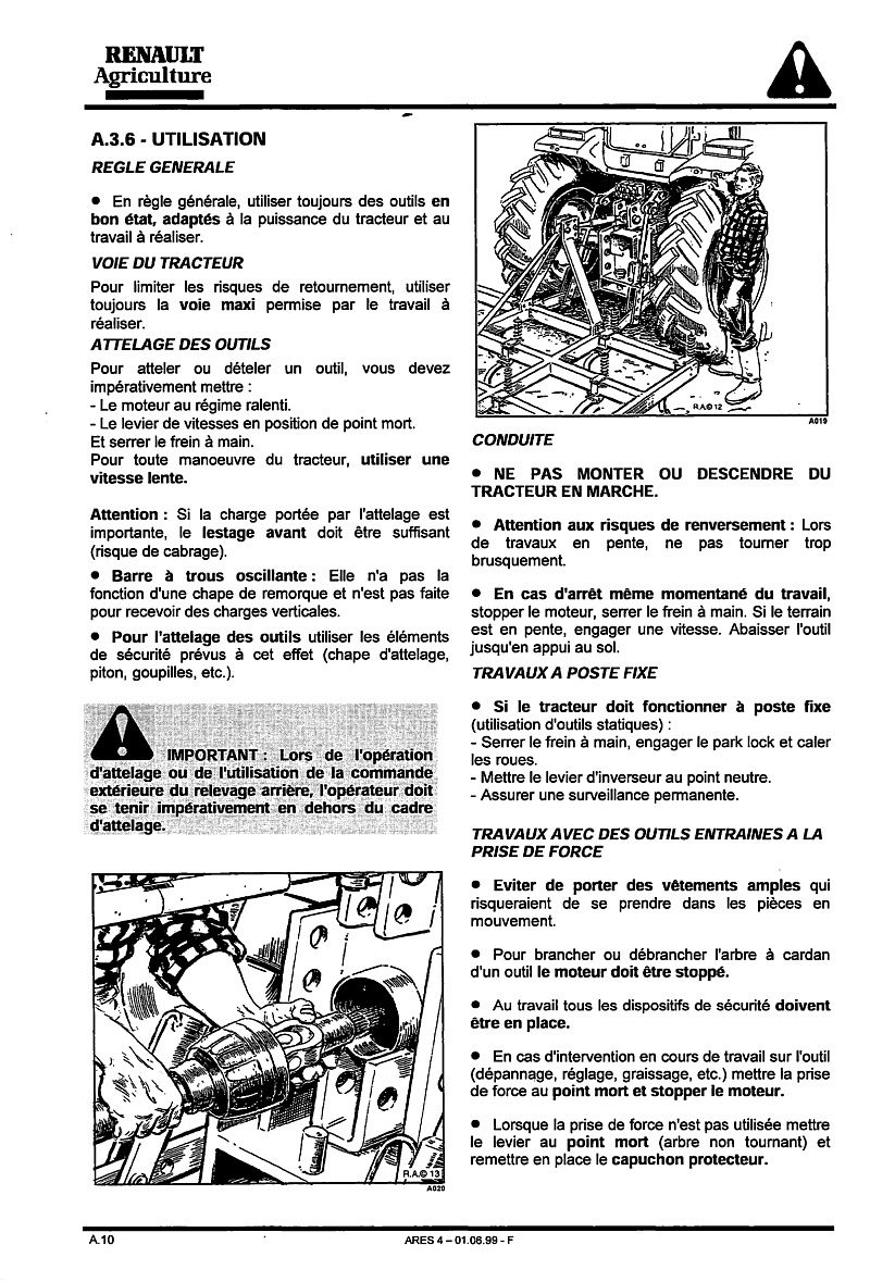 Cinquième page du Guide d'instructions pour le tracteur Renault ARES 815 825