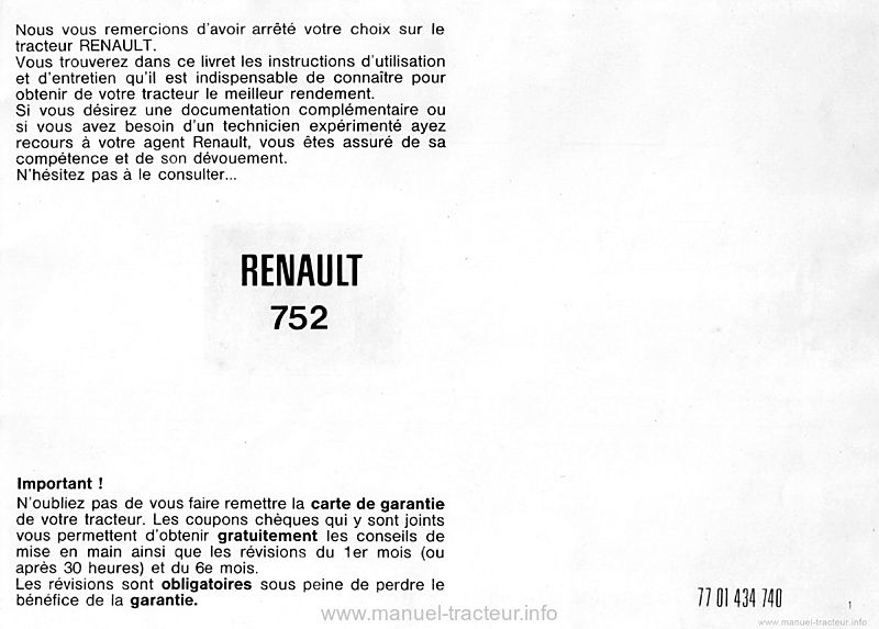 Deuxième page du Livret entretien Renault 752