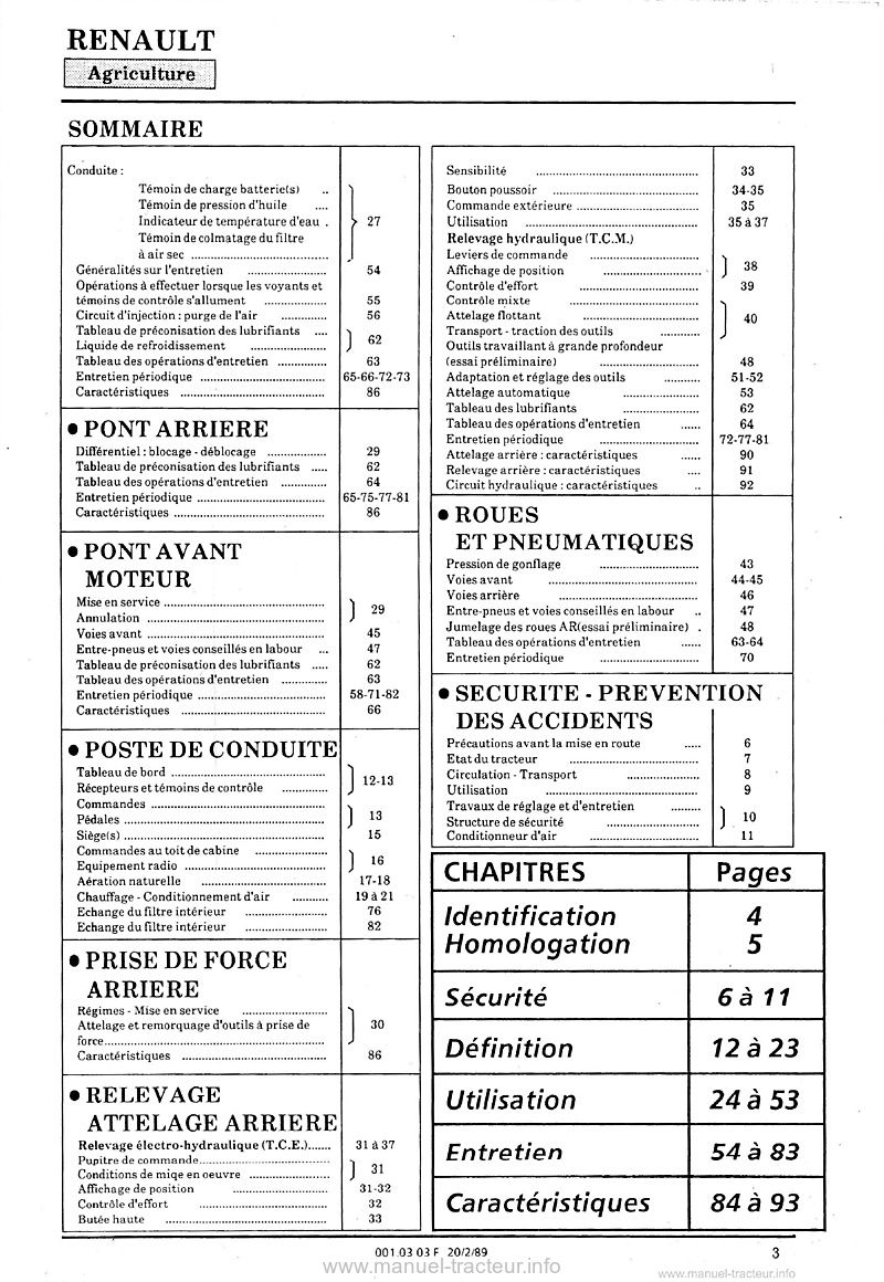 Troisième page du Livret entretien Renault 103-52 103-54 TE TA TS TX