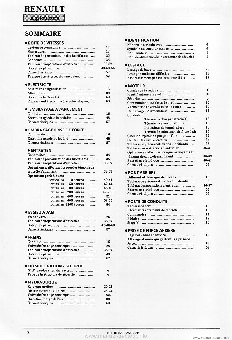 Troisième page du Livret d'entretien et d'utilisation Renault 50-12V