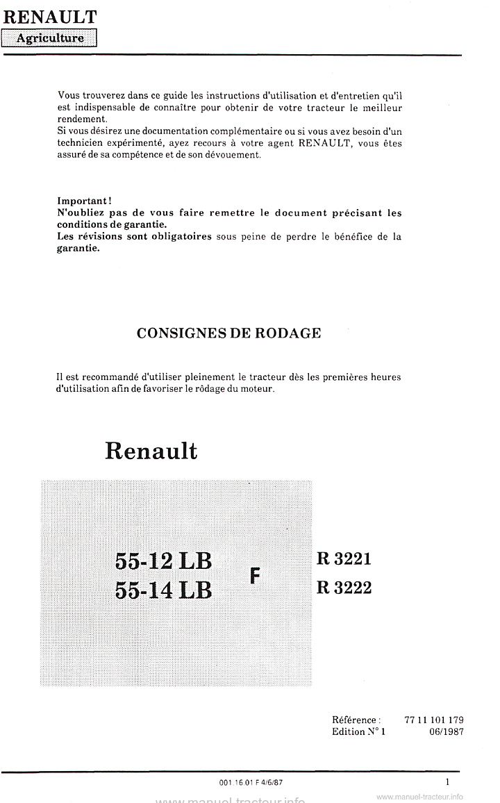 Première page du Livret entretien Renault 55-12 55-14 LB