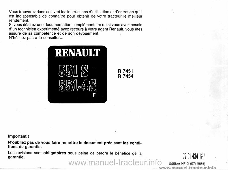 Deuxième page du Guide entretien Renault 551s 551-4s