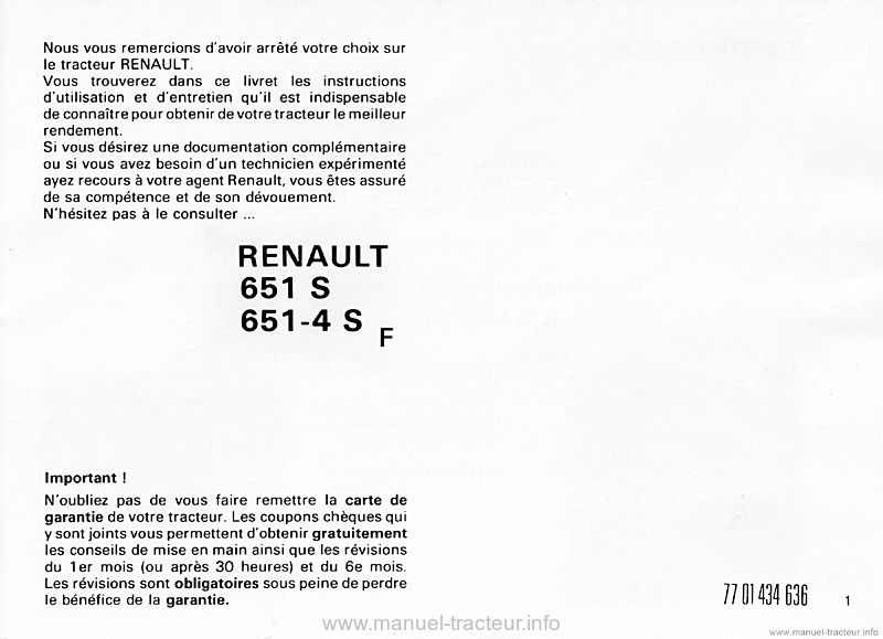 Deuxième page du Livret entretien Renault 651s 651-4s