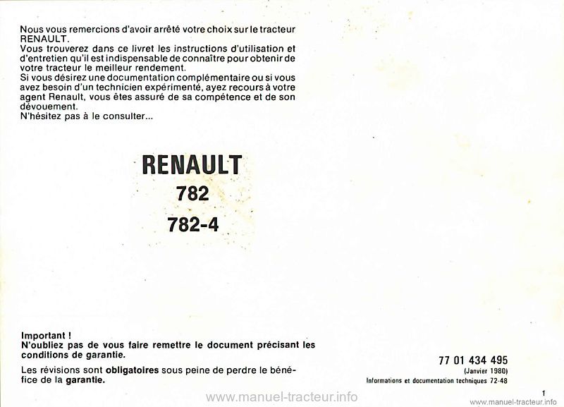 Deuxième page du Livret entretien Renault 782 782-4
