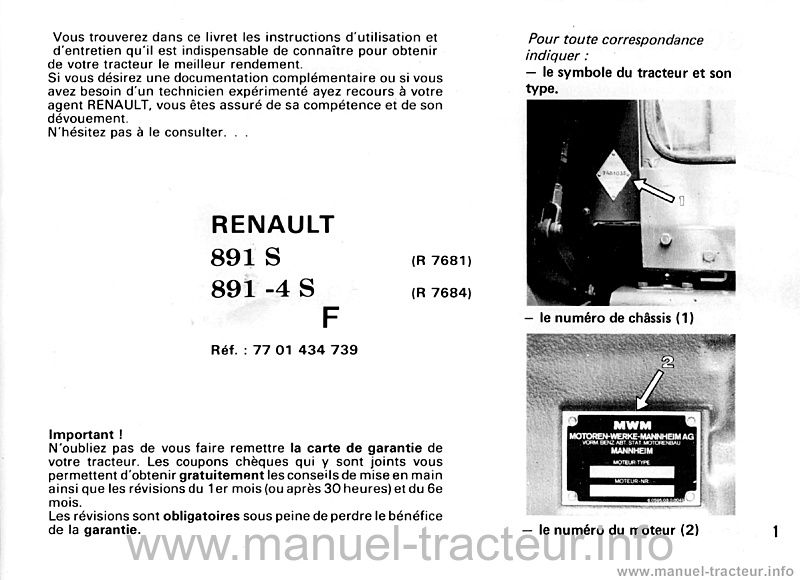 Deuxième page du Livret entretien Renault 891s 891.4s