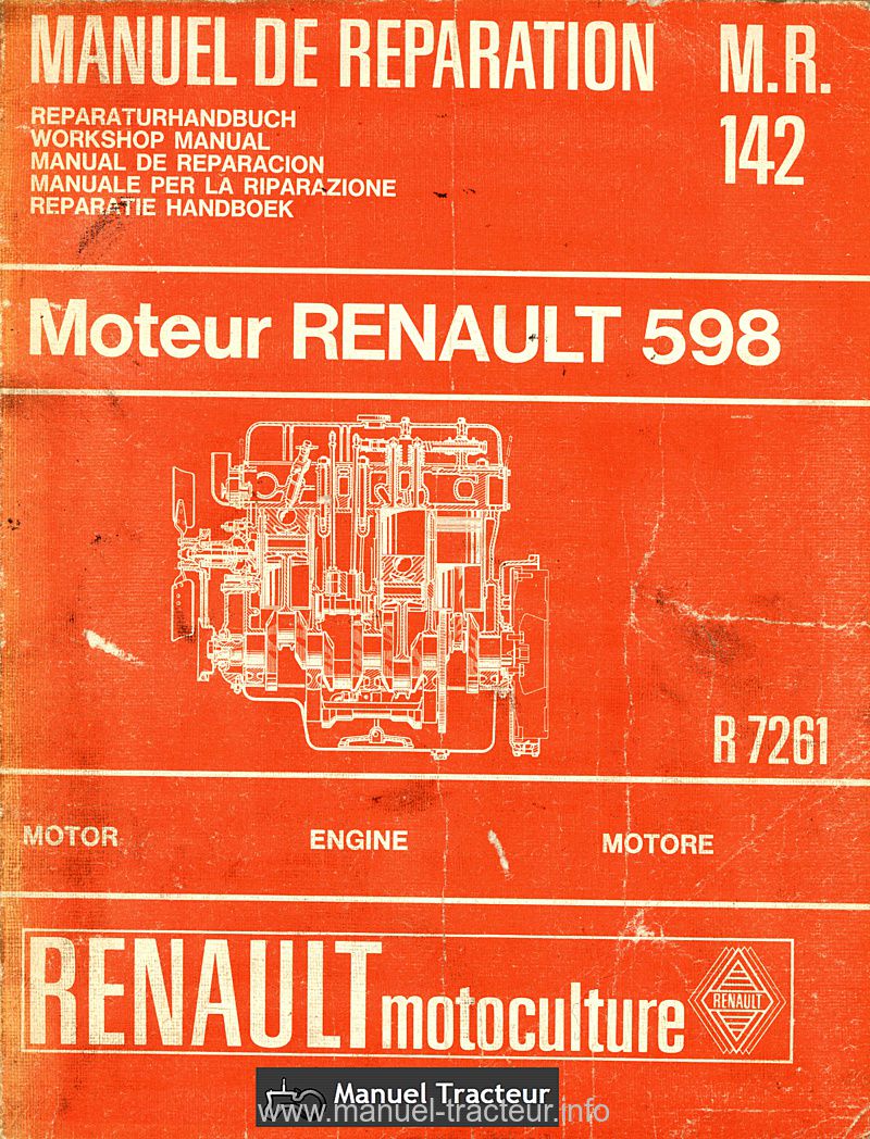 Première page du Manuel réparation moteur Renault 598