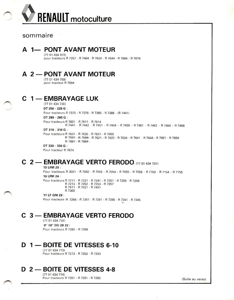 Deuxième page du Manuel Réparation tracteur Renault MR151