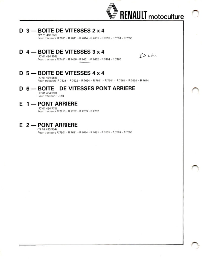 Troisième page du Manuel Réparation tracteur Renault MR151