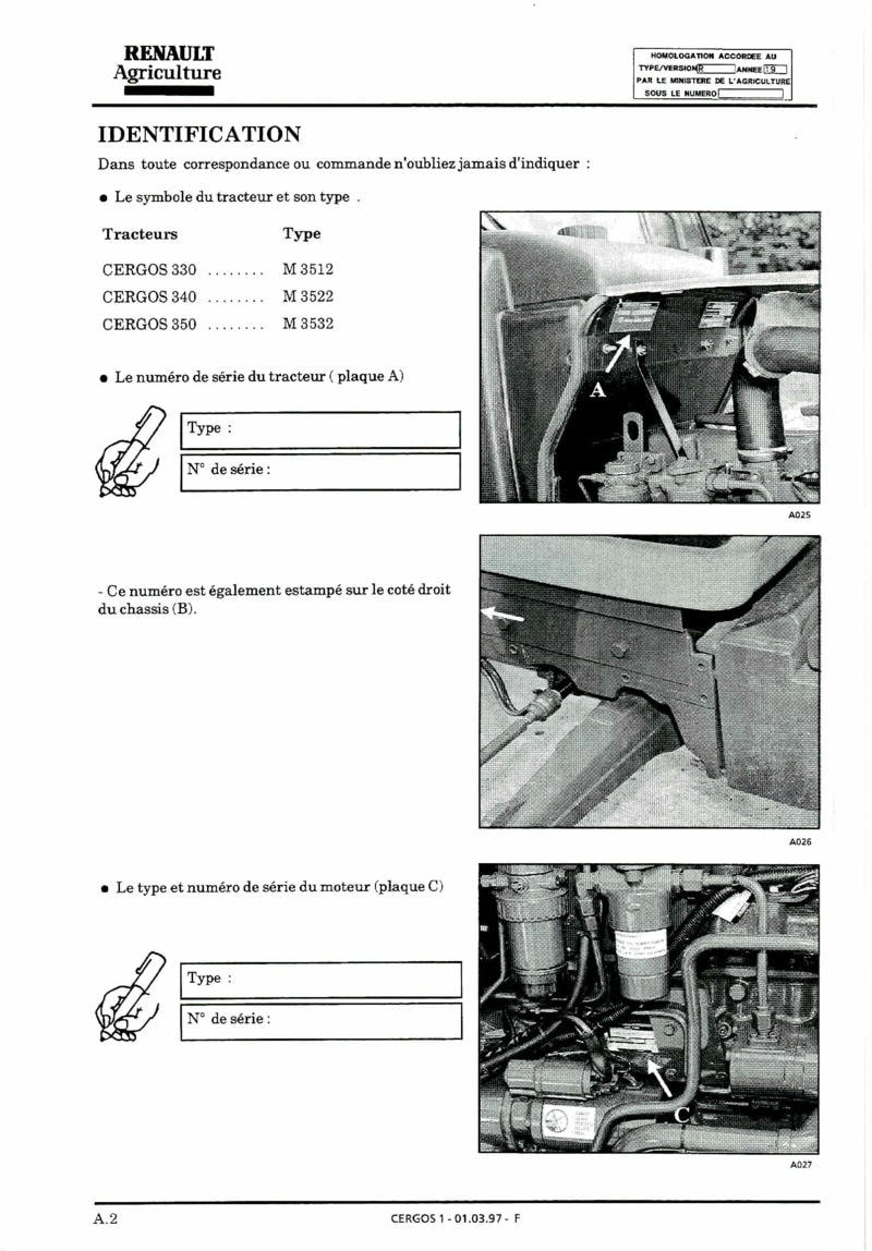 Cinquième page du Notice d'utilisation et d'entretien tracteurs Renault Cergos 330 340 350