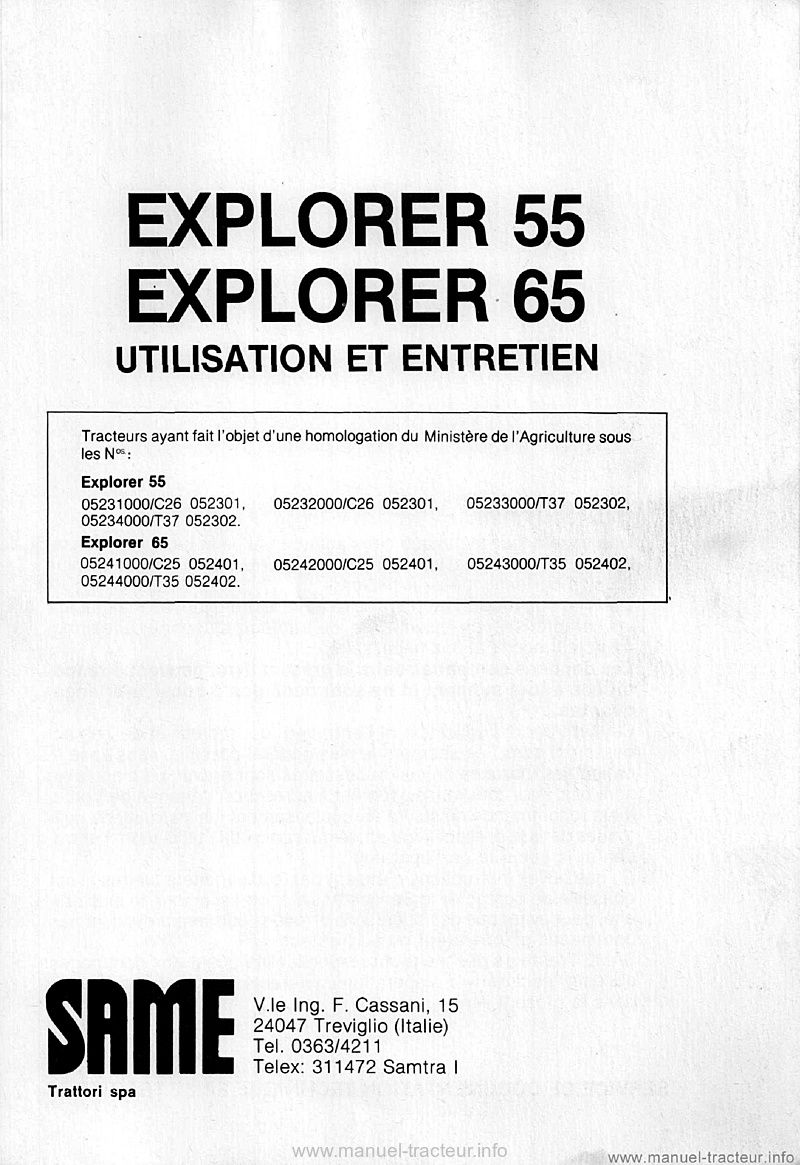 Deuxième page du Livret entretien Same Explorer 55 65