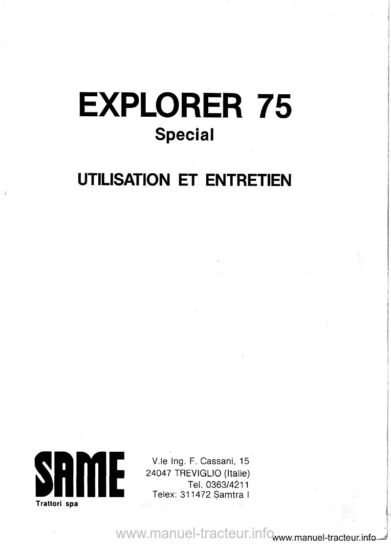Deuxième page du Livret entretien SAME Explorer 75 spécial