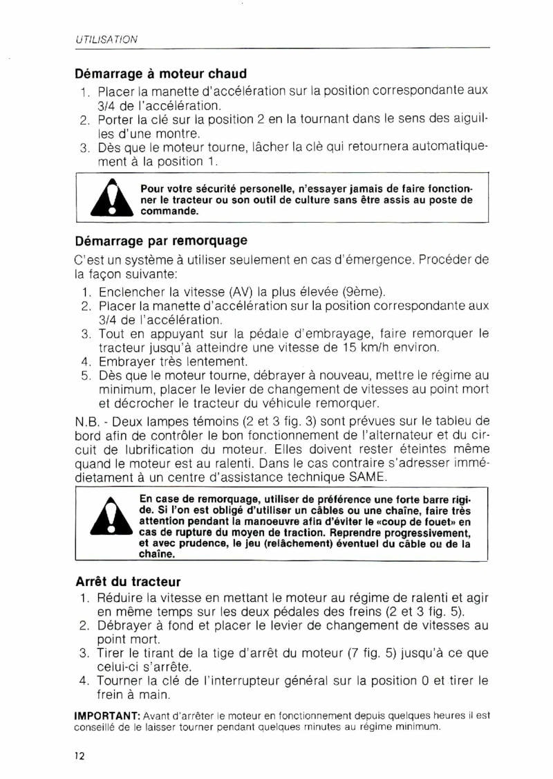 Cinquième page du Livret d'utilisation et d'entretien tracteur Same RANGER 45