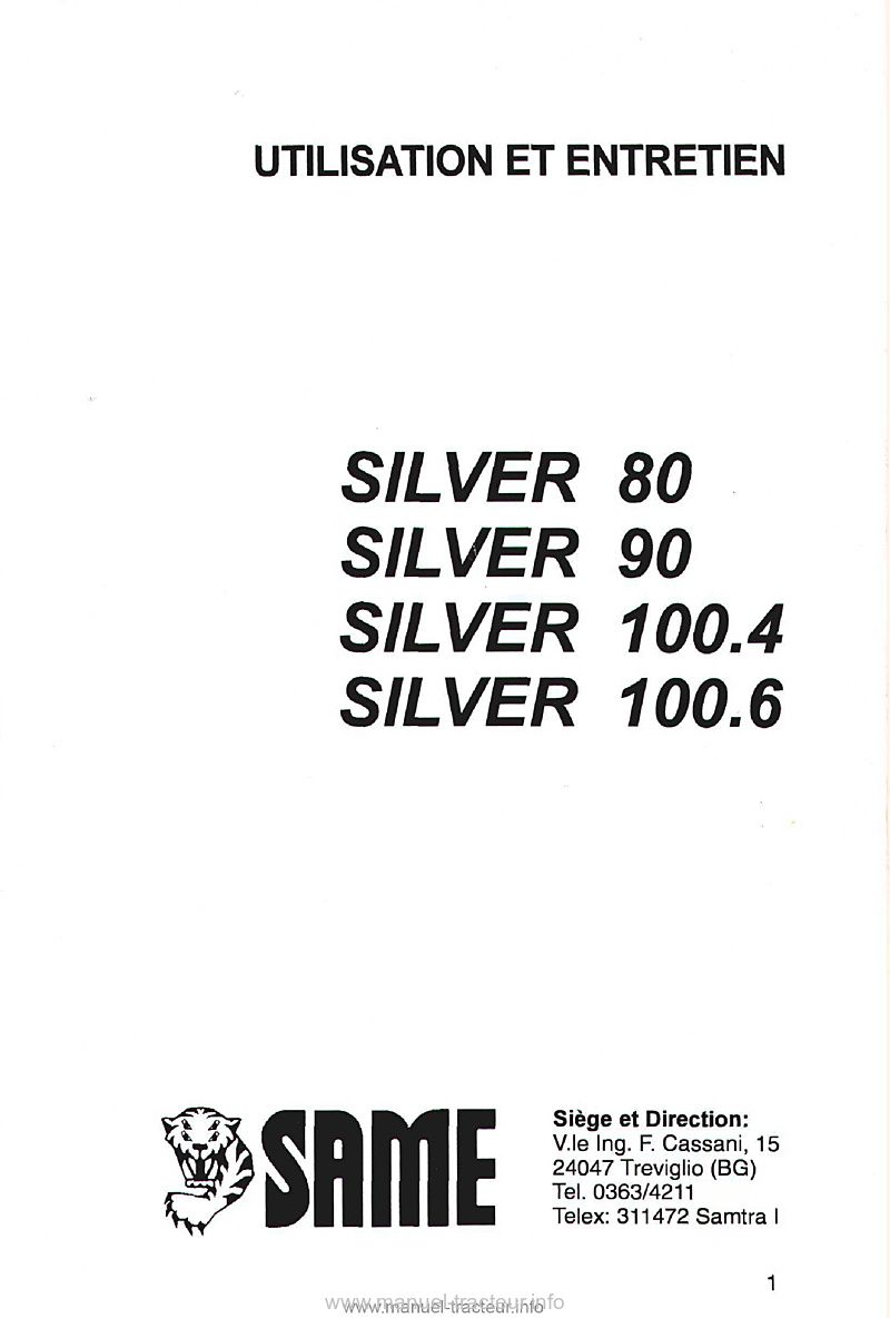 Première page du Livret entretien Same Silver 80 90 100.4 100.6