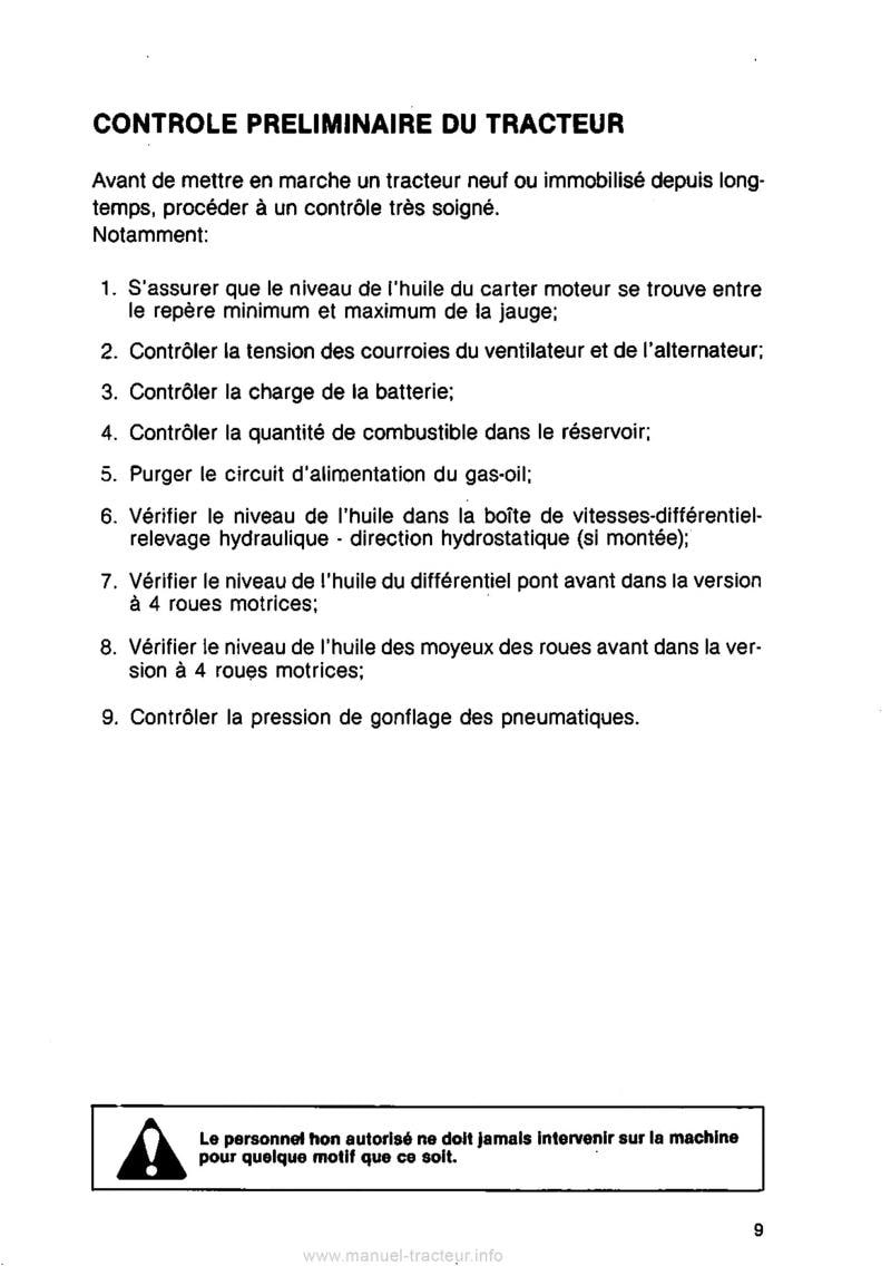 Quatrième page du Livret entretien tracteur Same Solar 50 60