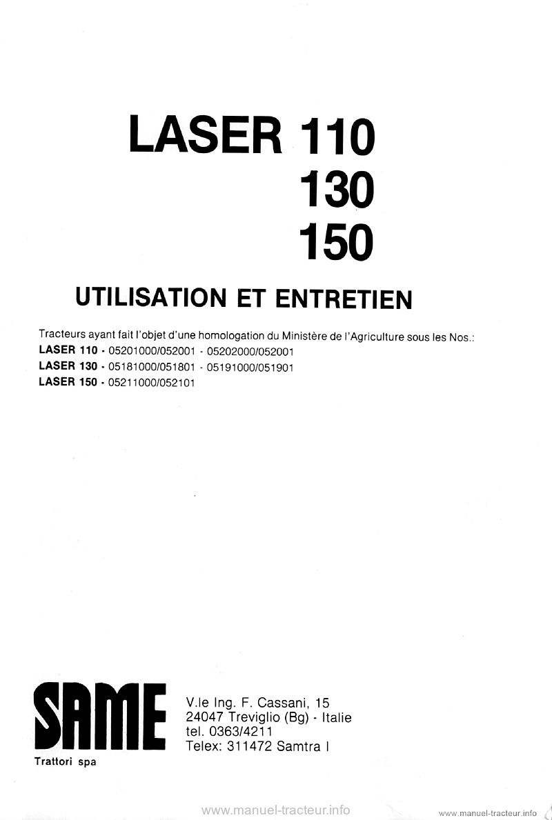 Deuxième page du Livret entretien SAME Laser 110 130 150