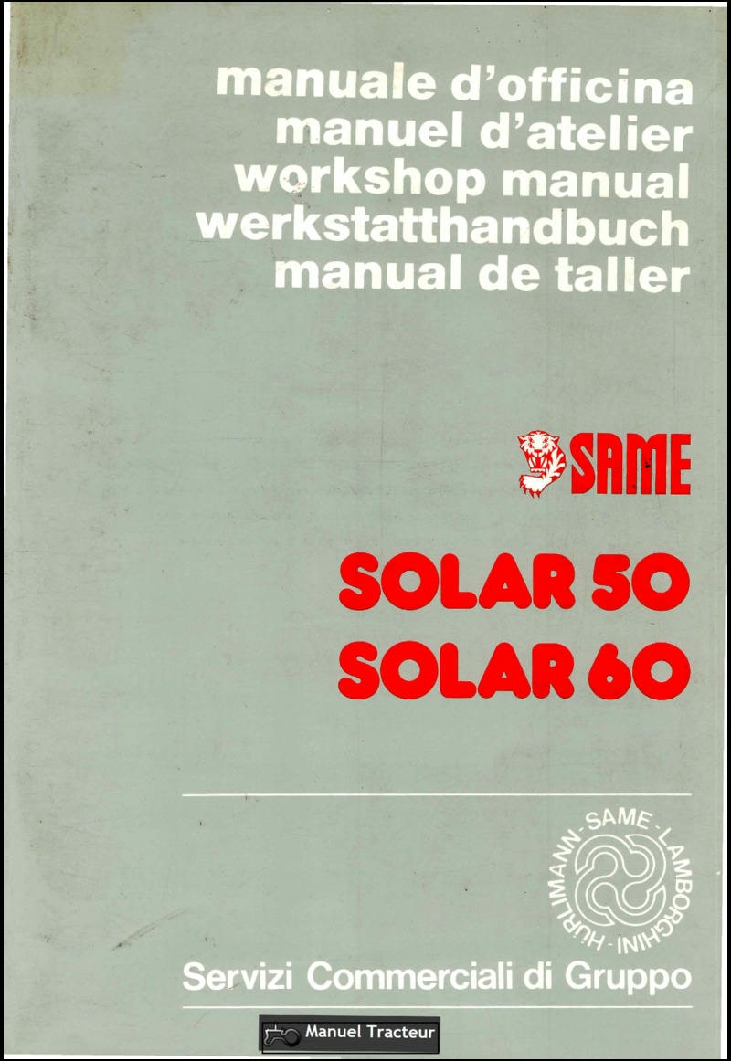 Première page du Manuel atelier tracteurs Same Solar 50 60