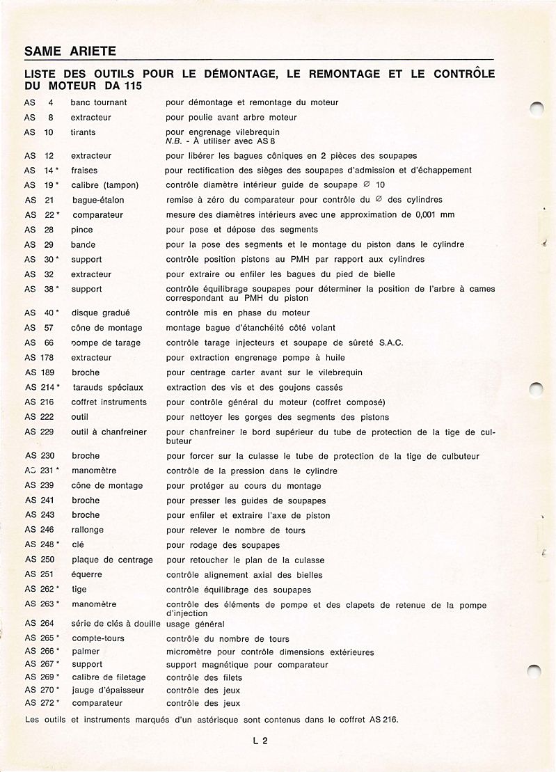 Cinquième page du Manuel de contrôle et de réparation tracteur Same ARIETE