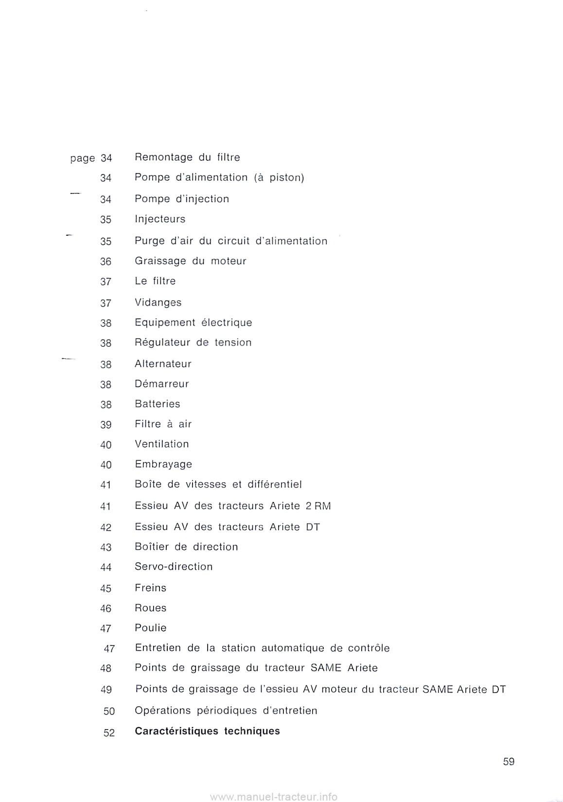 Sixième page du Livret entretien tracteur Same Ariete