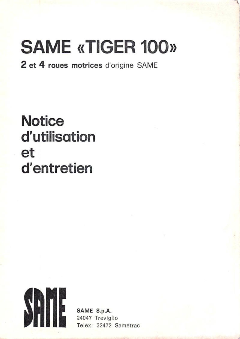 Deuxième page du Livret entretien tracteur Same Tiger 100