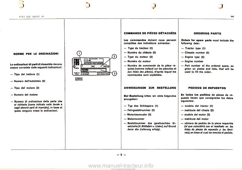 Deuxième page du Catalogue pièces détachées Fiat 580 580DT