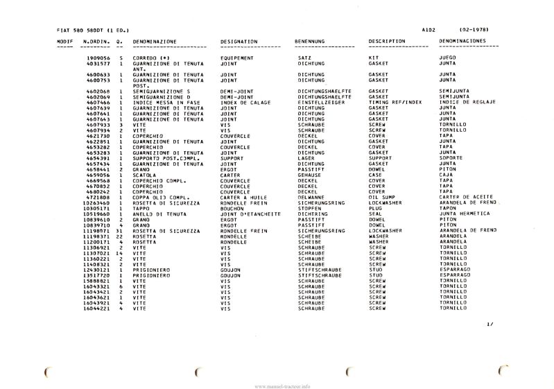 Quatrième page du Catalogue pièces détachées Fiat 580 580DT