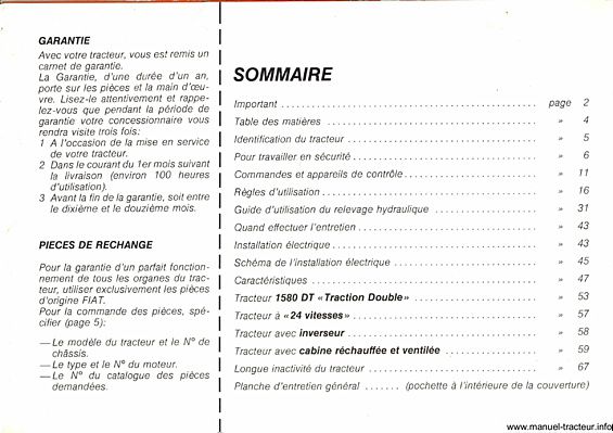 Deuxième page du Notice entretien FIAT SOMECA 1580 