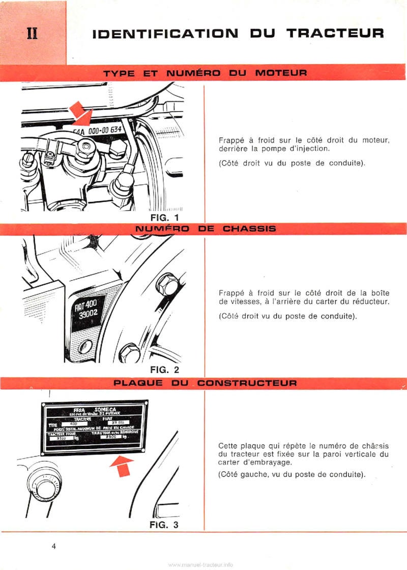 Extrait de la notice technique - Guide d'usage et d'entretien tracteur Someca Fiat 400