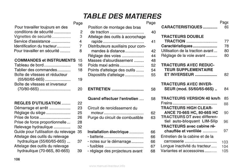 Page 1 du sommaire - Manuel d'entretien et d'utilisation tracteurs Fiatagri New Holland 55-66S 60-66S 65-66S 70-66S 80-66S