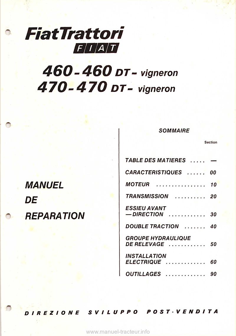 Première page du Manuel de réparation tracteur Fiat 460  470 DT