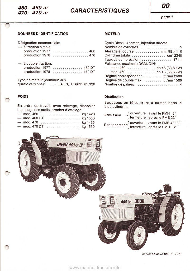 Sommaire page du Manuel de réparation tracteur Fiat 460  470 DT