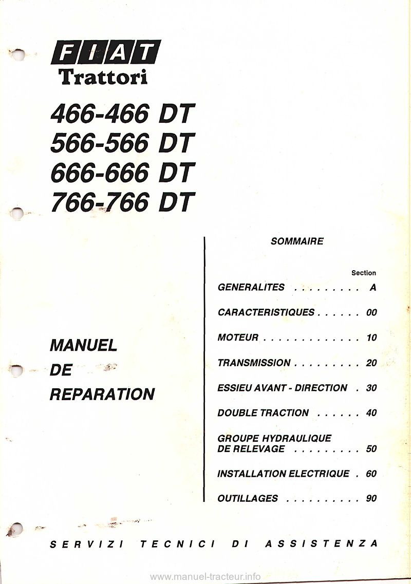 Première page du Manuel réparation Fiat 466 566 666 766 DT